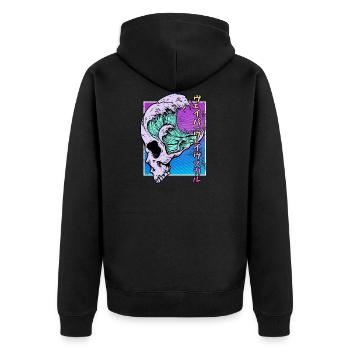 Kaganawa Great Wave Pastel Goth Schädel Vaporwave - Unisex Premium Bio Zip Hoodie - Schwarz - Hinten - Nico (187cm)
