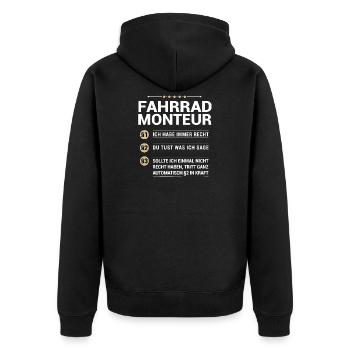Fahrradmonteur Beruf meine eigenen Paragraphen - Unisex Premium Bio Zip Hoodie - Schwarz - Hinten - Nico (187cm)