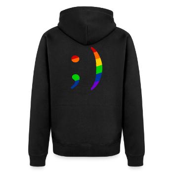 Retro Emoji Zwinker Queer - Unisex Premium Bio Zip Hoodie - Schwarz - Hinten - Nico (187cm)