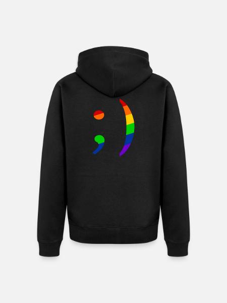 Retro Emoji Wink Queer - Unisex Premium Organic Zip Hoodie - black