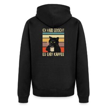 Katze mit Kaffee- Ich habe gekocht. Es Gibt Kaffee - Unisex Premium Bio Zip Hoodie - Schwarz - Hinten - Nico (187cm)