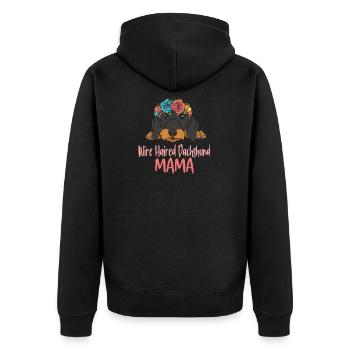 Rauhaardackel MAMA - Unisex Premium Bio Zip Hoodie - Schwarz - Hinten - Nico (187cm)