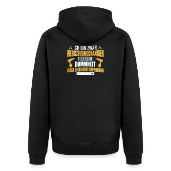 Werkzeugmechaniker Dummheit reparieren Werkzeug - Unisex Premium Bio Zip Hoodie - Schwarz - Hinten - Nico (187cm)