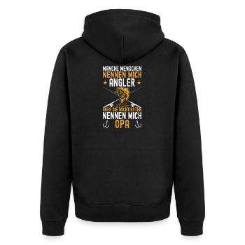 Angel Opa Fischer Angler Sportfischen Angelschein - Unisex Premium Bio Zip Hoodie - Schwarz - Hinten - Nico (187cm)