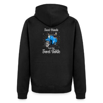DDR Moped Simson KR51 Schwalbe Shirt - Unisex Premium Bio Zip Hoodie - Schwarz - Hinten - Nico (187cm)