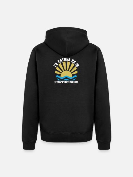 UK - Cornwall -I'd rather be in Porthcurno - Unisex Premium Organic Zip Hoodie - black