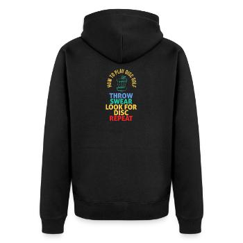 How to Play Disc Golf - Unisex Premium Organic Zip Hoodie - black - Back - Nico (187cm)