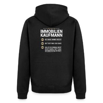 Immobilienkaufmann Beruf meine eigenen Paragraphen - Unisex Premium Bio Zip Hoodie - Schwarz - Hinten - Nico (187cm)