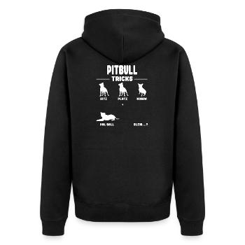 Pitbull Terrier Pittie funny staffordshire Tricks - Unisex Premium Bio Zip Hoodie - Schwarz - Hinten - Nico (187cm)