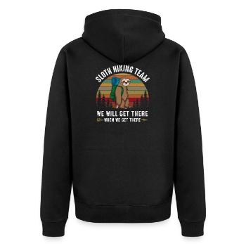 Faultier-Wanderteam Wir werden dort ankommen, wenn - Unisex Premium Bio Zip Hoodie - Schwarz - Hinten - Nico (187cm)