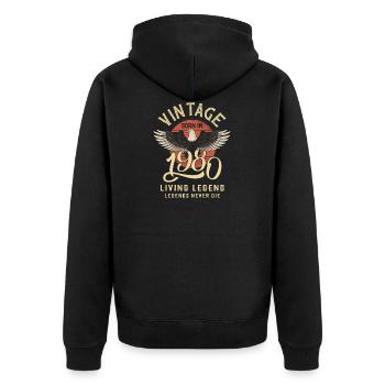 Vintage 1980 Born - Unisex Premium Bio Zip Hoodie - Schwarz - Hinten - Nico (187cm)