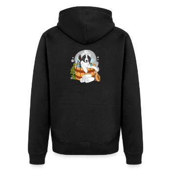 BORDER COLLIE Sauna Wellness - Unisex Premium Bio Zip Hoodie - Schwarz - Hinten - Nico (187cm)