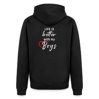 Life is better with my boy - Unisex Premium Organic Zip Hoodie - black - Back - Nico (187cm)