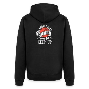 Ich weiß, ich spiele wie ein Mädchen Basketball - Unisex Premium Bio Zip Hoodie - Schwarz - Hinten - Nico (187cm)