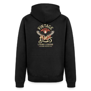Vintage 1965 Born - Unisex Premium Bio Zip Hoodie - Schwarz - Hinten - Nico (187cm)