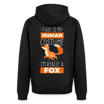 Fuchs Hühnerschreck Fuchsfell Intelligenz - Unisex Premium Bio Zip Hoodie - Schwarz - Hinten - Nico (187cm)