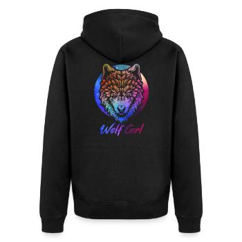 Wolf - Unisex Premium Organic Zip Hoodie - black - Back - Nico (187cm)
