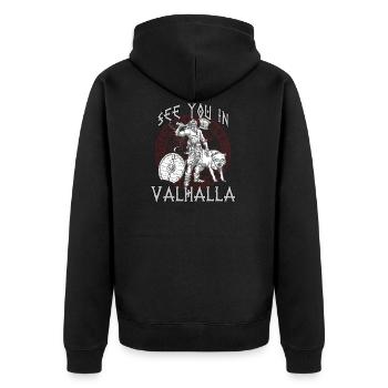 Fitness Wikinger Krieger Outfit Wikinger Männer - Unisex Premium Bio Zip Hoodie - Schwarz - Hinten - Nico (187cm)