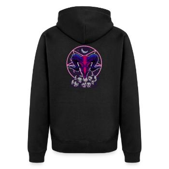 pentagram, goat head devil, on skulls - Unisex Premium Organic Zip Hoodie - black - Back - Nico (187cm)