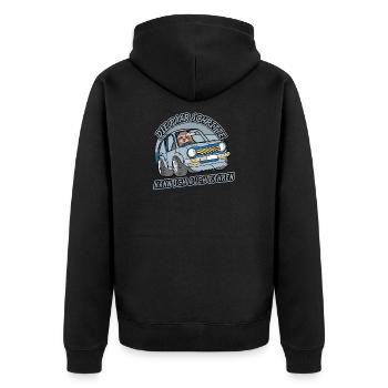 Die paar Schritte kann ich auch fahren. - Unisex Premium Bio Zip Hoodie - Schwarz - Hinten - Nico (187cm)