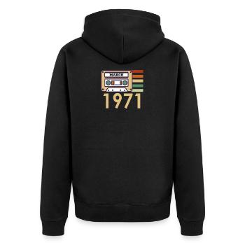 Cadeau de 51e anniversaire mars 1971 - Veste à capuche bio Premium Unisexe - noir - Dos - Nico (187cm)