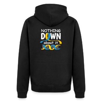 Down Syndrom Tag Spruch Chromosom Geschenkidee - Unisex Premium Bio Zip Hoodie - Schwarz - Hinten - Nico (187cm)