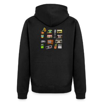 Retro 80s vinyl record cassette recorder - Unisex Premium Bio Zip Hoodie - Schwarz - Hinten - Nico (187cm)