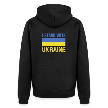 I stand with Ukraine Ukrainische Flagge Frieden - Unisex Premium Bio Zip Hoodie - Schwarz - Hinten - Nico (187cm)