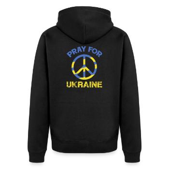 Pray for Ukraine Friedenssymbol in blau und gelb - Unisex Premium Bio Zip Hoodie - Schwarz - Hinten - Nico (187cm)