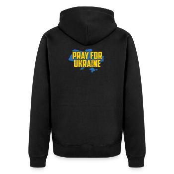 Pray for Ukraine Friedensgebet für die Ukraine - Unisex Premium Bio Zip Hoodie - Schwarz - Hinten - Nico (187cm)