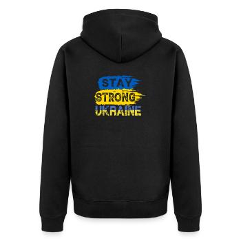 Stay strong Ukraine Blau und Gelb Flagge Frieden - Unisex Premium Bio Zip Hoodie - Schwarz - Hinten - Nico (187cm)