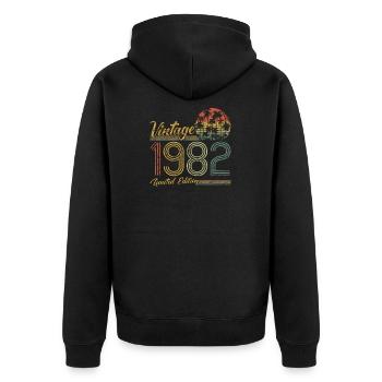 Vintage 1982 Limited Edition - Unisex Premium Bio Zip Hoodie - Schwarz - Hinten - Nico (187cm)