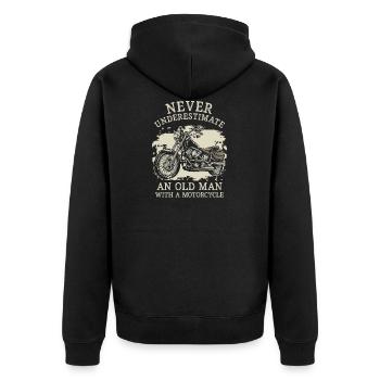 Never Underestimate An Old Man With A Motorcycle - Unisex Premium Bio Zip Hoodie - Schwarz - Hinten - Nico (187cm)