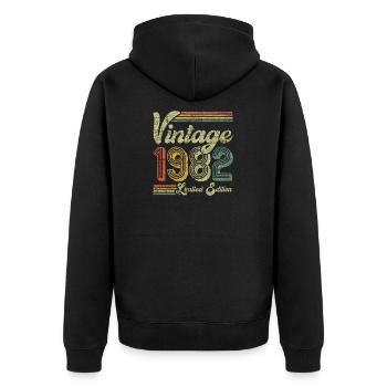 Vintage 1982 Limited Edition - Unisex Premium Bio Zip Hoodie - Schwarz - Hinten - Nico (187cm)