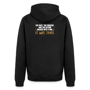 Grammatik Deutsch Lehrer/in Spruch - Unisex Premium Bio Zip Hoodie - Schwarz - Hinten - Nico (187cm)