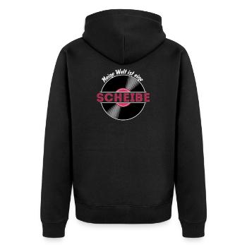 Meine Welt ist eine Scheibe / Schallplatte, Vinyl - Unisex Premium Bio Zip Hoodie - Schwarz - Hinten - Nico (187cm)