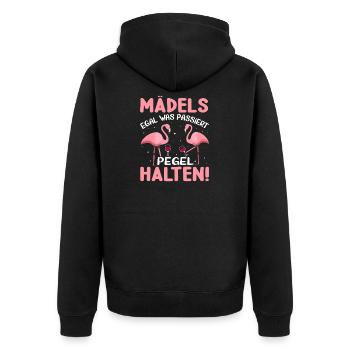 Mädels egal was passiert Pegel halten - Unisex Premium Bio Zip Hoodie - Schwarz - Hinten - Nico (187cm)