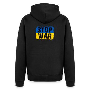 I Stand With Ukraine - Unisex Premium Organic Zip Hoodie - black - Back - Nico (187cm)