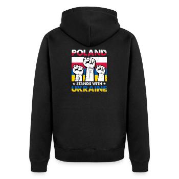 I Stand With Ukraine Poland Stands With Ukraine - Unisex Premium Organic Zip Hoodie - black - Back - Nico (187cm)