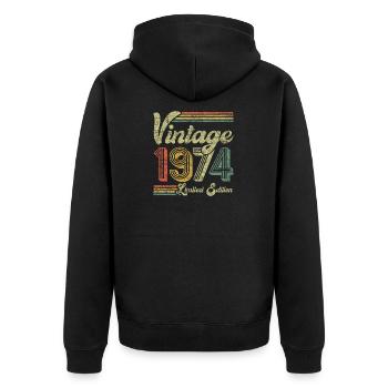 Vintage 1974 Limited Edition - Unisex Premium Bio Zip Hoodie - Schwarz - Hinten - Nico (187cm)
