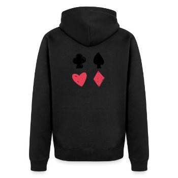 Kreuz Pik Herz Karo Doppelkopf Kartenspiel - Unisex Premium Bio Zip Hoodie - Schwarz - Hinten - Nico (187cm)