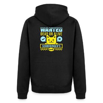 Wanted dead or alive - Schrödingers cat - Unisex Premium Bio Zip Hoodie - Schwarz - Hinten - Nico (187cm)