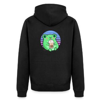 Frosch Bubbe Tee Lustiges Trinken Frosch Shake Humor - Unisex Premium Bio Zip Hoodie - Schwarz - Hinten - Nico (187cm)