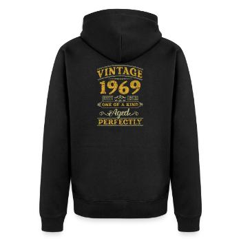 Vintage 1969 One Of A Kind - Unisex Premium Bio Zip Hoodie - Schwarz - Hinten - Nico (187cm)