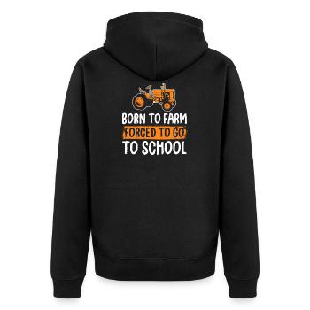 Born To Farm Forced To Go To School Tractor - Unisex Premium Bio Zip Hoodie - Schwarz - Hinten - Nico (187cm)
