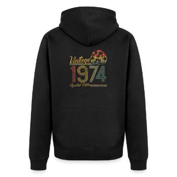 Vintage 1974 Limited Edition - Unisex Premium Bio Zip Hoodie - Schwarz - Hinten - Nico (187cm)