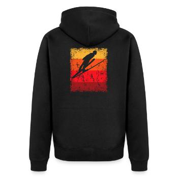 Skisprung Skispringen Skispringer Wintersport - Unisex Premium Bio Zip Hoodie - Schwarz - Hinten - Nico (187cm)