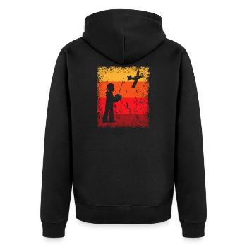 RC Modellflieger Modellflugzeug Modellfliegen - Unisex Premium Bio Zip Hoodie - Schwarz - Hinten - Nico (187cm)