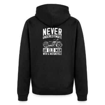 Never Underestimate An Old Man With A Motorcycle - Unisex Premium Bio Zip Hoodie - Schwarz - Hinten - Nico (187cm)