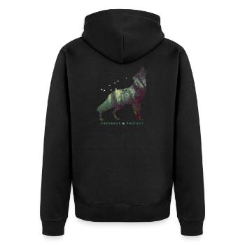 Preserve & Protect Climate Protection Wolf - Unisex Premium Organic Zip Hoodie - black - Back - Nico (187cm)